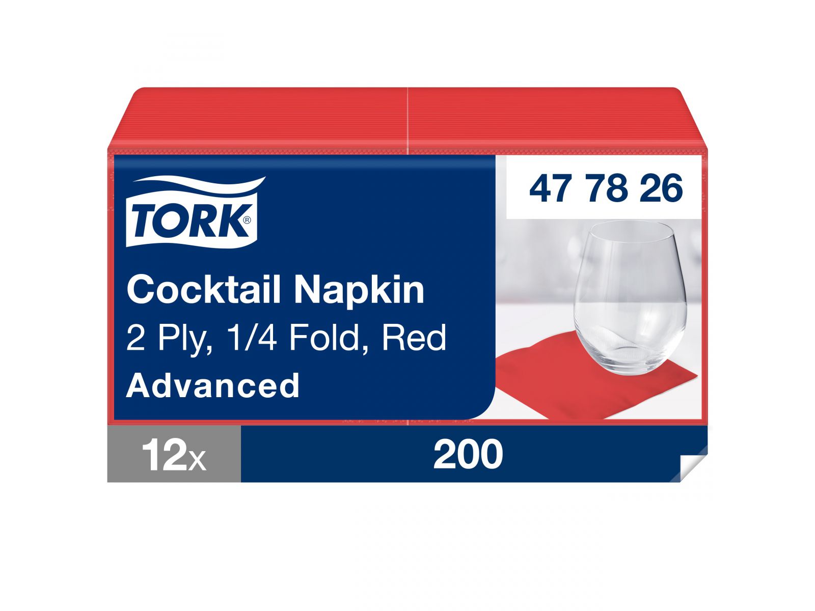 Serwetki Tork 24x24 477826 Czerwona Karton 2400 serwetek (12 x 200) Składana 1/4